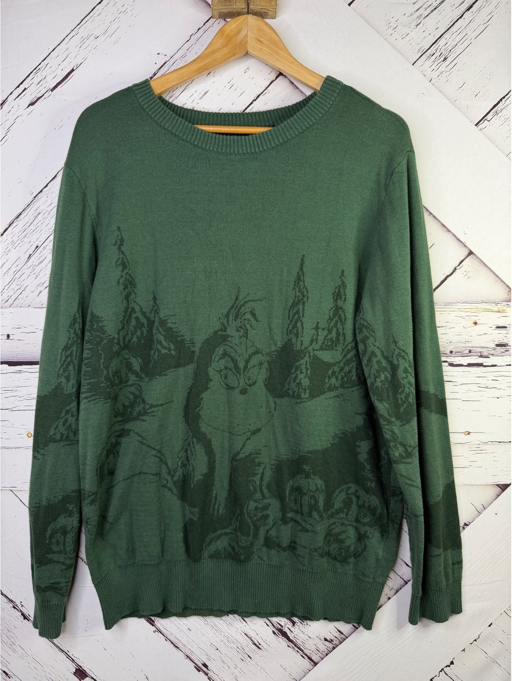 Dr. Seuss The Grinch Green Knit Holiday Sweater Crewneck Graphic Unisex XL